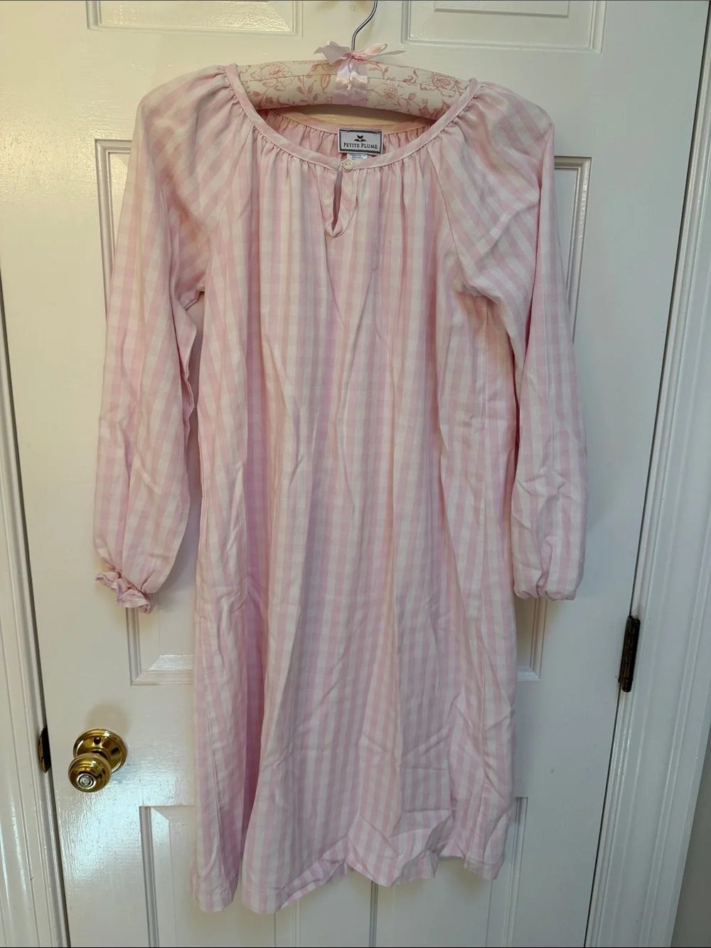 Girls' Long-Sleeve Pink & White Striped Cotton Nightgown